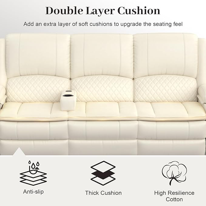 3-Seater Recliner Sofa Manual Reclining Couch with Multi-Functional Middle Seat Reclining Sofa for Living Room with Hidden Storage Space Cup Holders and Removable Console