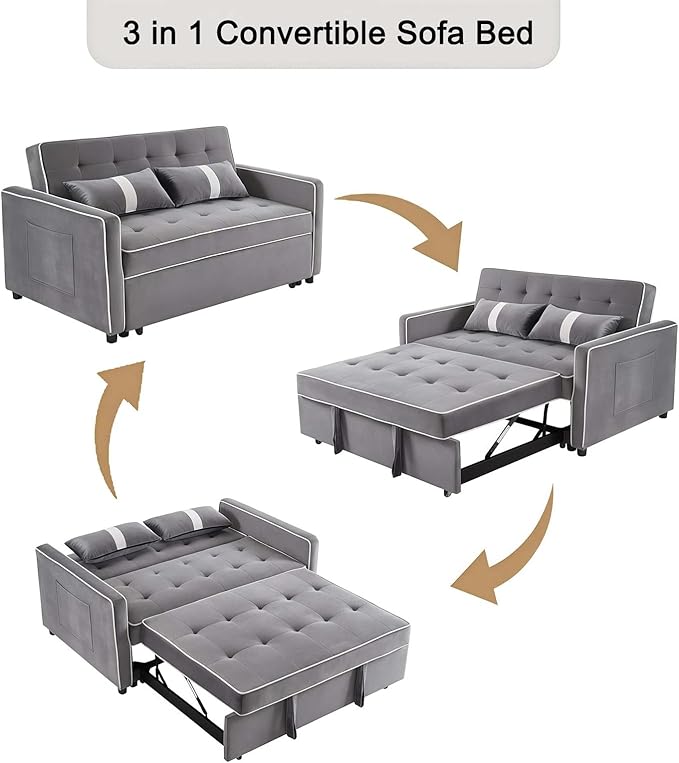 71 Loveseat Sleeper Sofa 3 in 1 Convertible Sofa Bed Adjustable Backrest Comfy Pull Out Couch Modern Upholstered Sofa for Living Room Bedroom Apartment Small Space (c-Grey)