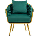 Generic Velvet Accent Chair Modern Upholstered Armchair Tufted Chair with Metal Frame Single Leisure Chairs for Living Room Bedroom Office Balcony Emerald