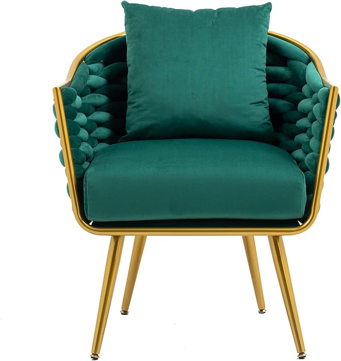 Velvet Accent Chair Modern Upholstered Armchair Tufted Chair with Metal Frame Single Leisure Chairs for Living Room Bedroom Office Balcony