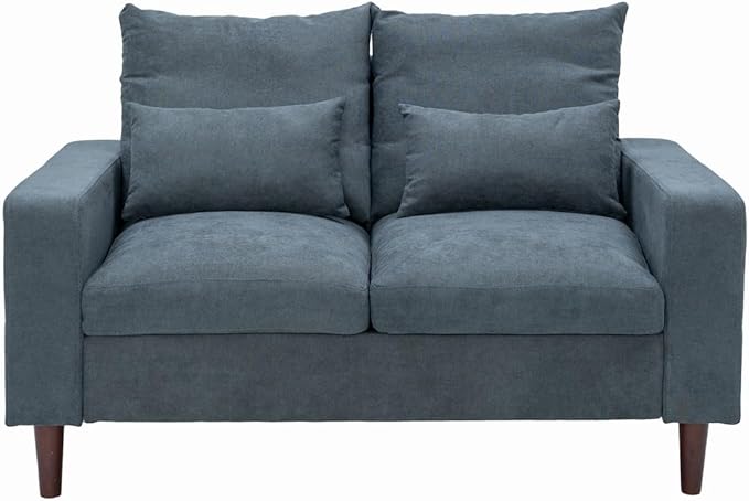 Panana Upholstered Modern Loveseat Sofa Couch for Living Room Fabric Love Seat w/ 2 Pillows and Wooden Legs 2 Seater Sofa Couches for Small Spaces Bedroom Apartment (Grey 2 Seater)