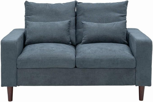 Panana Upholstered Modern Loveseat Sofa Couch for Living Room Fabric Love Seat w/ 2 Pillows and Wooden Legs 2 Seater Sofa Couches for Small Spaces Bedroom Apartment (Grey 2 Seater)