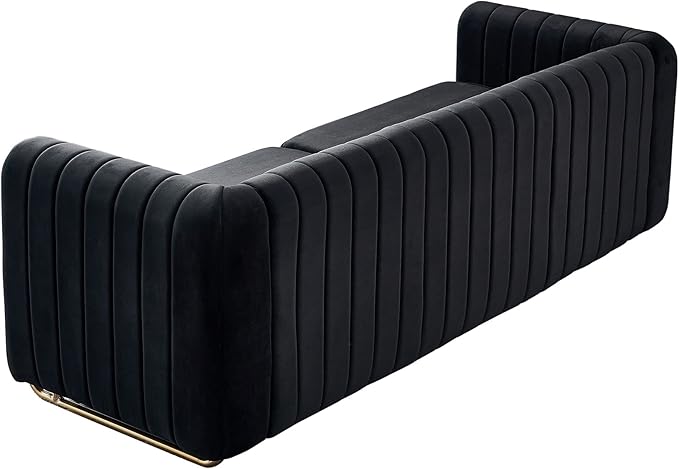 Dolonm Modern Velvet Sofa for Living Room 84 Inches Long Upholstered Sofa Couch with High Armrest and Metal Legs Decor Furniture for Bedroom Office (Black)