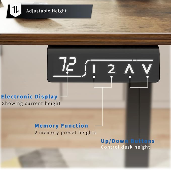 YESHOMY Height Adjustable Electric Standing Desk Memory Home Office Sit Stand up Desk with Phone Holder and USB Charging Port Black Leg/Rustic Brown Top
