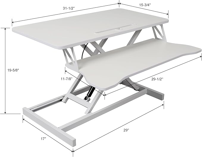 32 Inch Stand Up Laptop Desk Converter Heavy Duty Height Adjustable Standing Computer Workstation Riser with Removable Keyboard Tray for Home Office Workshop Spacious Platform for Monitor White