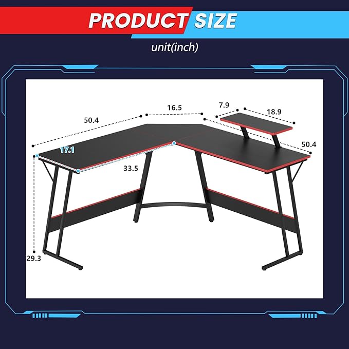 FDW L Shaped 51 Inch Gaming DeskCorner Computer DeskPC Gaming DeskWriting Workstation with Large Monitor Stand for Home OfficeDark Black