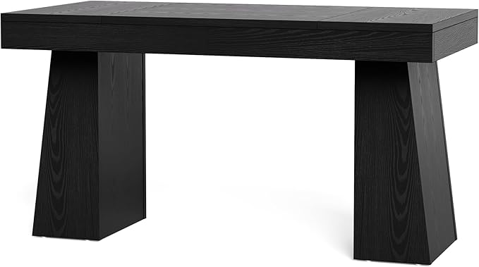 1Easylife 55 Inches Long Computer Desk Large Wooden Home Office Desk with Heavy Duty Pedestal Modern Simple Style Study Writing Desk for Home Office Black