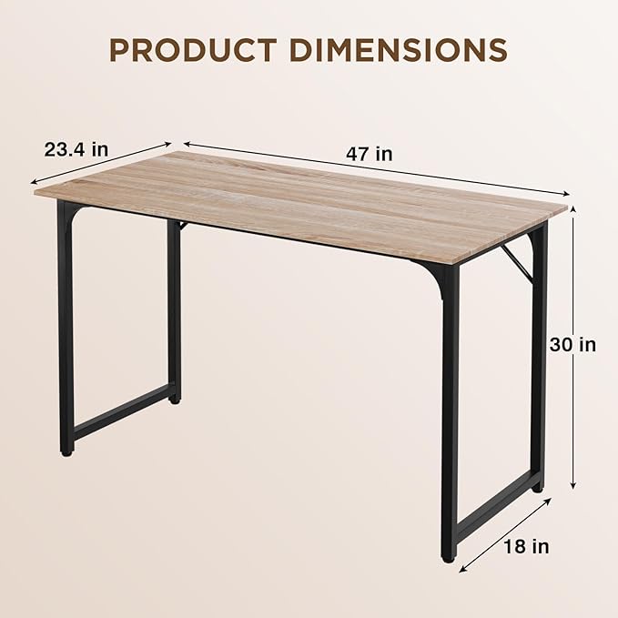 47 Inch Computer Desk Large Wood Office Writing Table With Metal Frame &amp Adjustable Feet Modern Simple PC Desk for Bedroom Home Office Nature