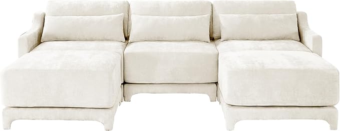 Ball &amp Cast 105.9” Modular Sectional Sofa Comfy Cloud Couch with Lumbar Pillows and OttomanDeep Seat Chenille U Shaped Modular Sofa Sectional Couches for Living Room Bedroom and Apartment Bei