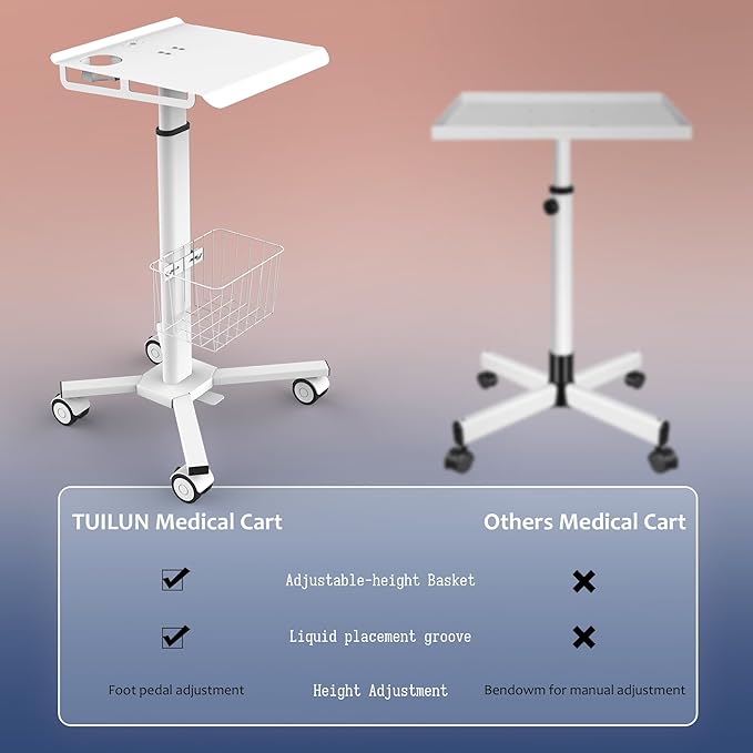 Adjustable Height Portable Laptop Desk with WheelsWhite Computer Cart on WheelsStanding Mobile Desk Workstation Utility Medical Cart
