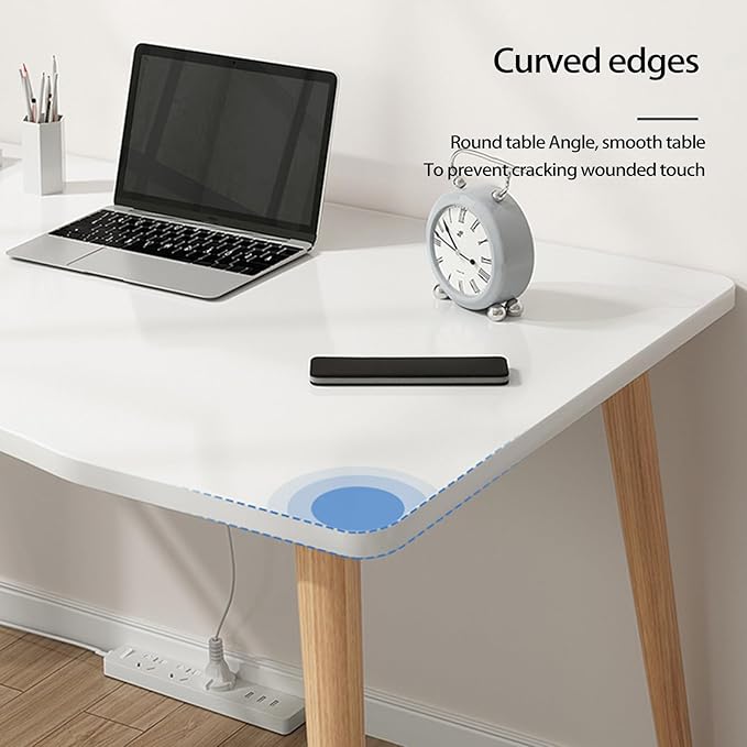 Computer DeskHome Office Desk Writing Desk Work Desk PC Table Study Desk Modern Ergonomic Arcs Design Thickened Plate Spacious Desktop Computer Desk Solid Wood PC Work Writing Table White