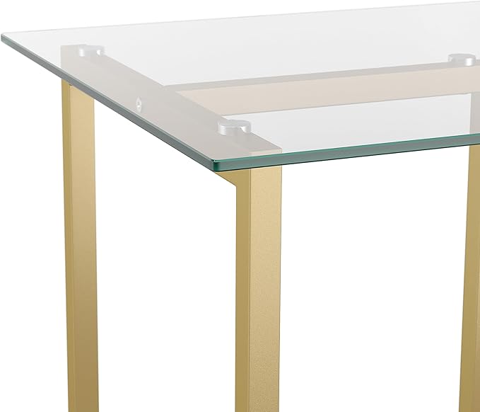 Martha Stewart Eli Home Office Desk with Glass Top and Steel Frame Polished Brass