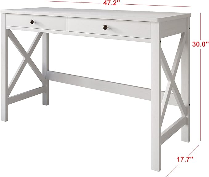 HOME DESIGN Beatrice Solid Wood Writing Desk 47.2 Inches Modern Home Office Desk with Spacious Tabletop &amp Built-in Storage Drawers Durable Design Easy Assembly White