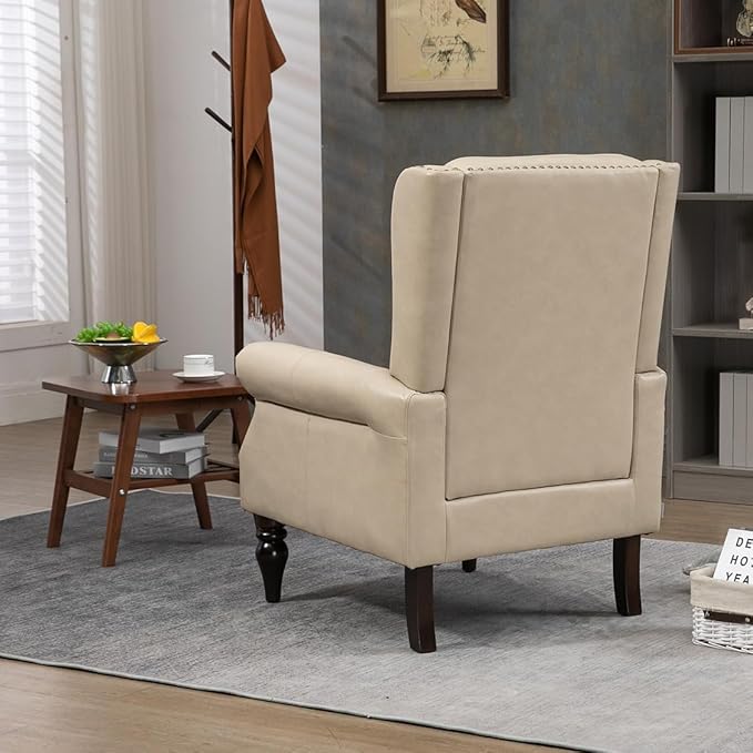Mid-Century Wingback Chair PU Leather Accent Chair with Buttons Modern Living Room Lounge Sofa Chair with Rivet DecorationSingle Club Armchair for Bedroom Home Reception(PU Camel)