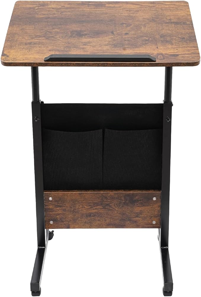 Adjustable Height Standing Desk 24in Portable Laptop Desk Rolling Computer Stand w/Storage Bag &amp Adjustable Height Ideal for Small Spaces and Home Offices (Brown 24 * 16in)
