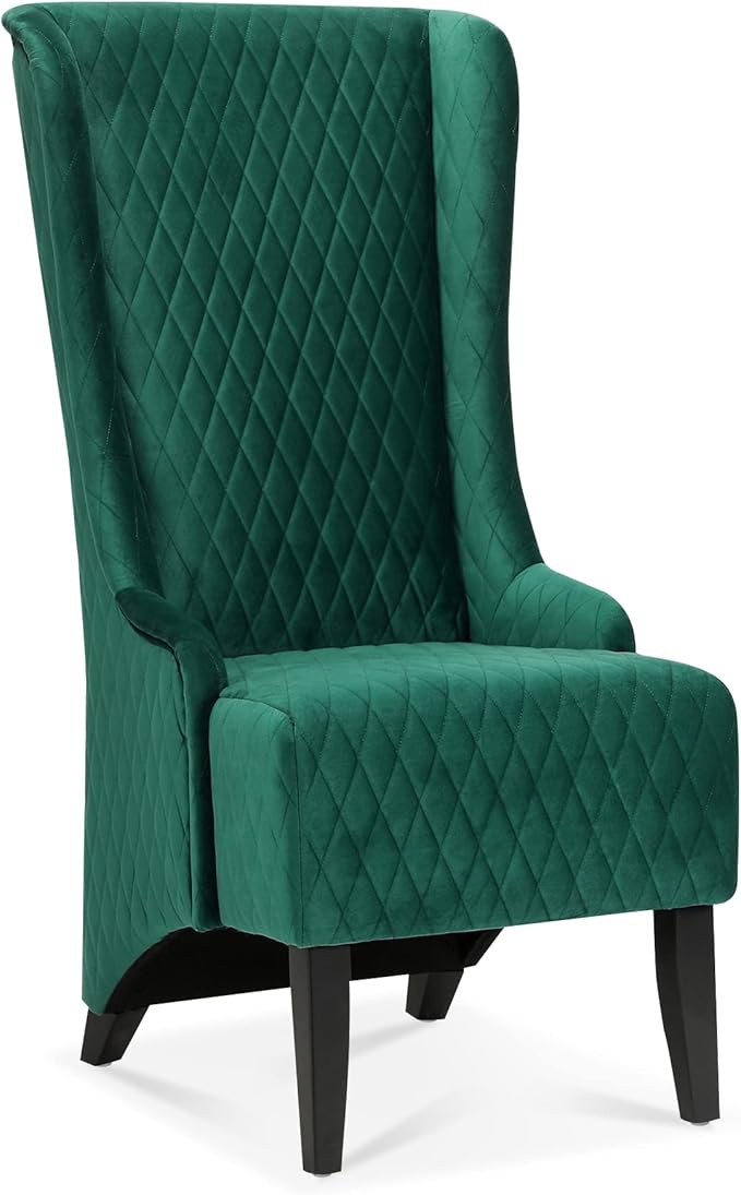 Dining Chair Comfy High Wingback Accent Chair for Dining Table PU Leather Upholstered Accent Side Chairs with Soft Padded &amp Wooden Legs for Living Room Dining Room Bedroom (Green)