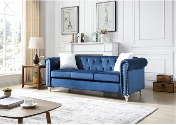 Glory Furniture Raisa Velvet Sofa in Navy Blue