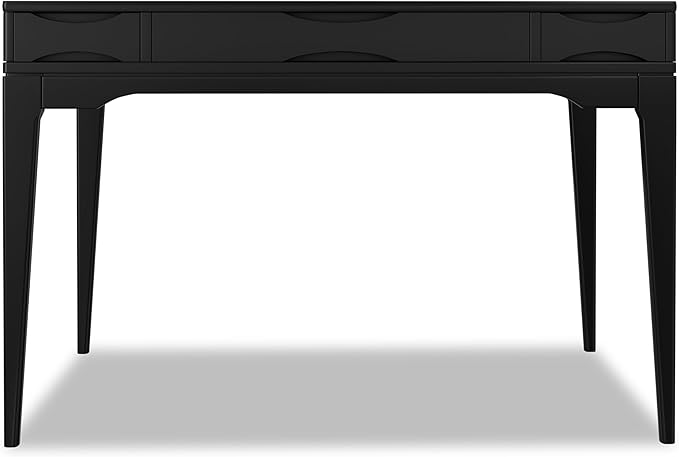 SIMPLIHOME Harper Small Desk - 48 inch Wide Solid Hardwood Writing Desk in Black Mid-Century Modern Home Office Table for Study or Work with 2 Drawers and Flip-Down Keyboard Tray