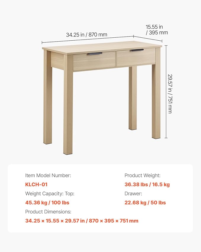 VEVOR Small Desk with Drawers Wooden Table for Home Office Small Computer Desk with Storage Vanity Desk with Drawers Study Table for Adults/Students for Drawing Reading Writing Light Wood