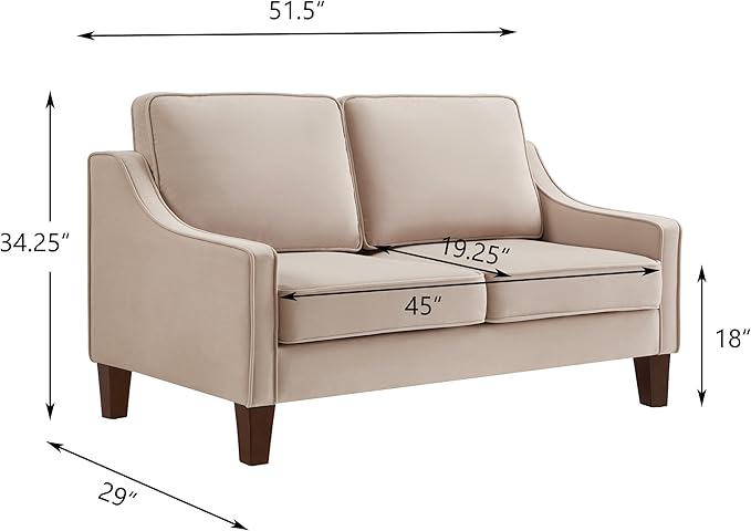 Modern Velvet Loveseat Sofa Couch Upholstered Love Seat Couches with Wooden Legs Comfy 2 Seat Small Couch for Living Room Bedroom Small Spaces Taupe