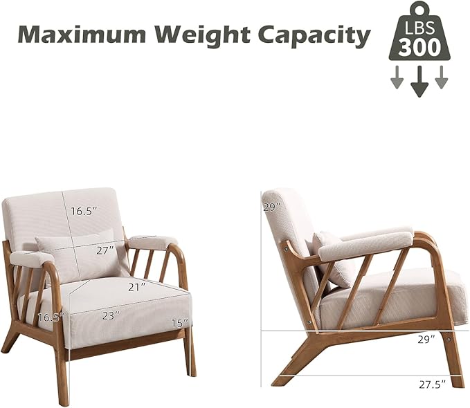INZOY Mid Century Modern Accent Chair with Wood Frame Upholstered Reading Armchair with Soft Corduroy Fabric Accent Chair for Living Room Bedroom Apartment Easy Assembly Beige