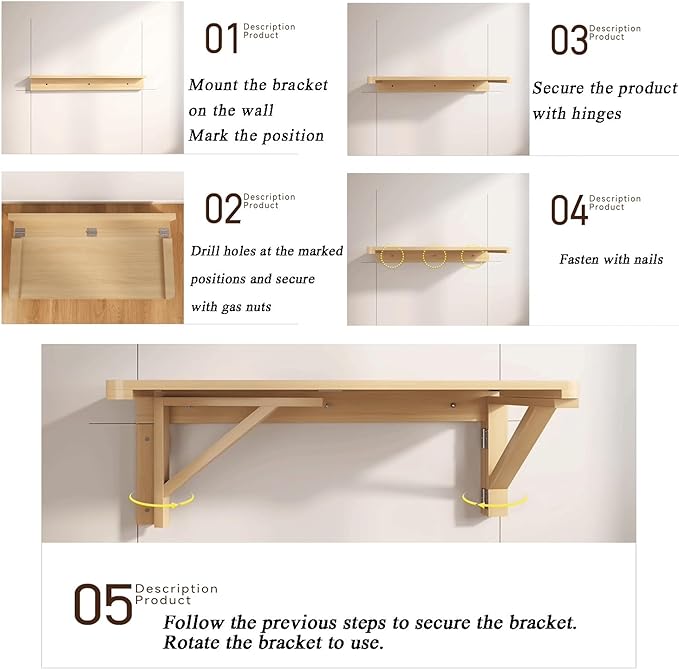 Wall-Mounted Folding Drop-Leaf Table Wood Floating Shelf Computer Desk Workbench Space - Saving for Small Spaces Home Office Dining Laundry Room Kitchen Bar(80x50cm/31.5x20in)