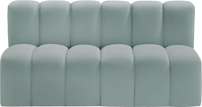 Meridian Furniture 101Mint-S2A Arc Collection Modern | Contemporary Modular Sofa with Soft Mint Green Vegan Leather Deep Channel Tufting Modular 60 W x 31 D x 30 H Mint