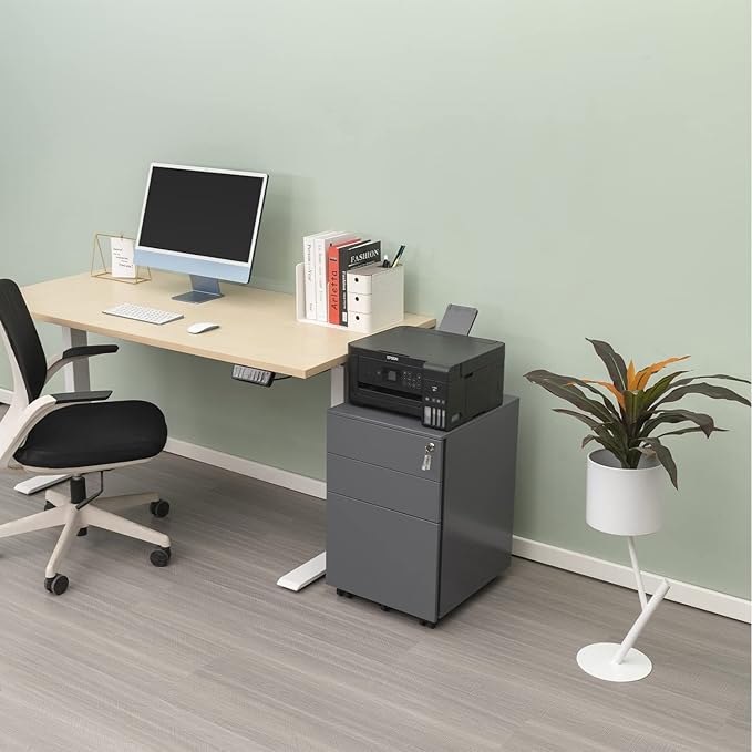 3 Drawer File Cabinet with Lock Mobile Filing Cabinet for Legal/Letter/A4 Size Fully Assembled Except with Wheels for Home/Office