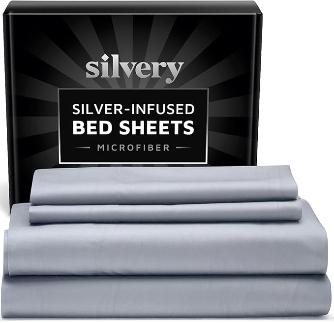 Silvery Silver Infused Bed Sheets Set - Ultra-Soft Temperature-Regulating Fabric with Self-Cleaning Technology™ That Stays Fresh 3X Longer for Hygienic Sleep (Gray California King)