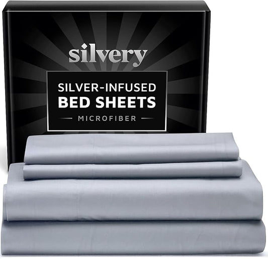 Silvery Silver Infused Bed Sheets Set - Ultra-Soft Temperature-Regulating Fabric with Self-Cleaning Technology™ That Stays Fresh 3X Longer for Hygienic Sleep (Gray California King)