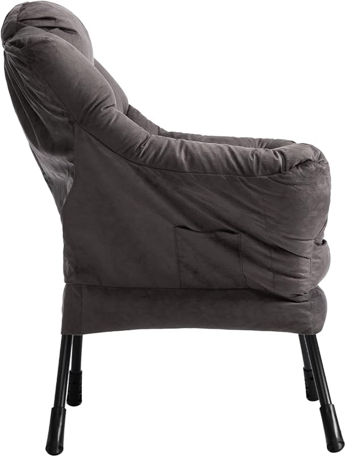 HollyHOME Lazy Chair with Armrest and Side Pocket Comfy Accent Lounge ChairLeisure Sofa Armchair for Living Room Bedroom Dorm or Small Spaces Oversized Reading Sofa ChairTextured Charcoal Gray