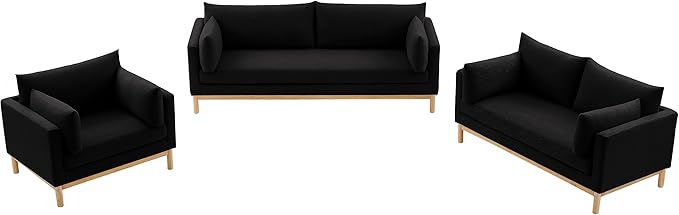 Meridian Furniture 157Black-L Langham Collection Mid-Century Modern Linen Textured Fabric Upholstered Loveseat Black Linen Textured Fabric Natural Finish Wood Base 66 W x 33.5 D x 33 H Black