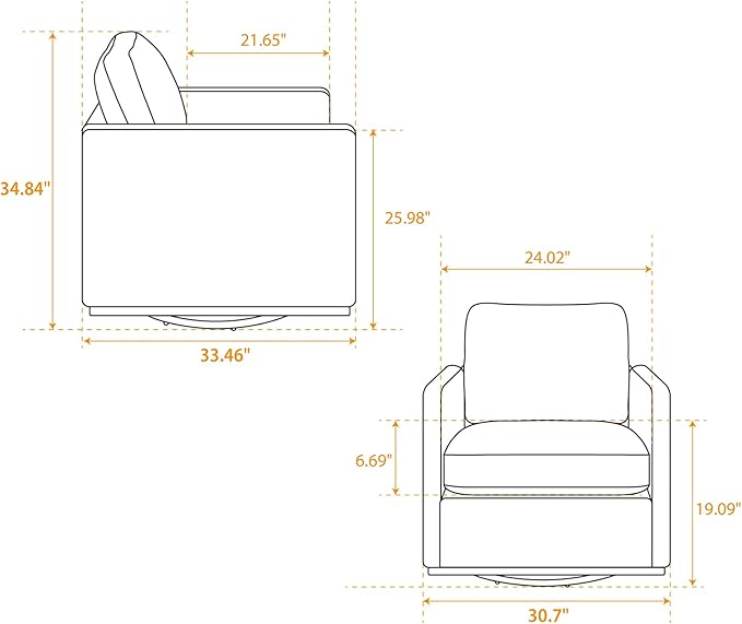 360° Swivel Accent Chair Square Modern Comfy Chair with Metal Base &amp Thicked Cushion Upholstered Lounge Reading Armchair Cloud Sofa Chairs for Living Room Bedroom Office(Chenille Light Gray)