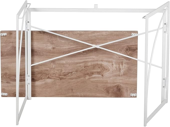 Homy Casa 39.4 Inch Industrial Folding Computer Desk Oak Wood Top with White Steel Frame no Assembly Space Saving Design for Office Studyroom