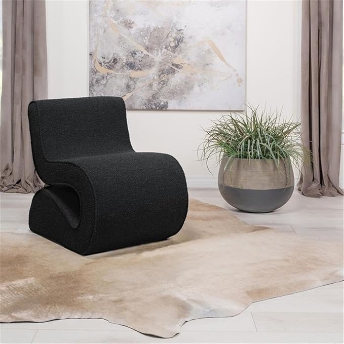 Pemberly Row Fabric Upholstered Armless Accent Chair Charcoal Bouclé Curved Design 29.5 H x 22.75 W x 29.75 D Modern Style Cozy Living Room or Bedroom Seating