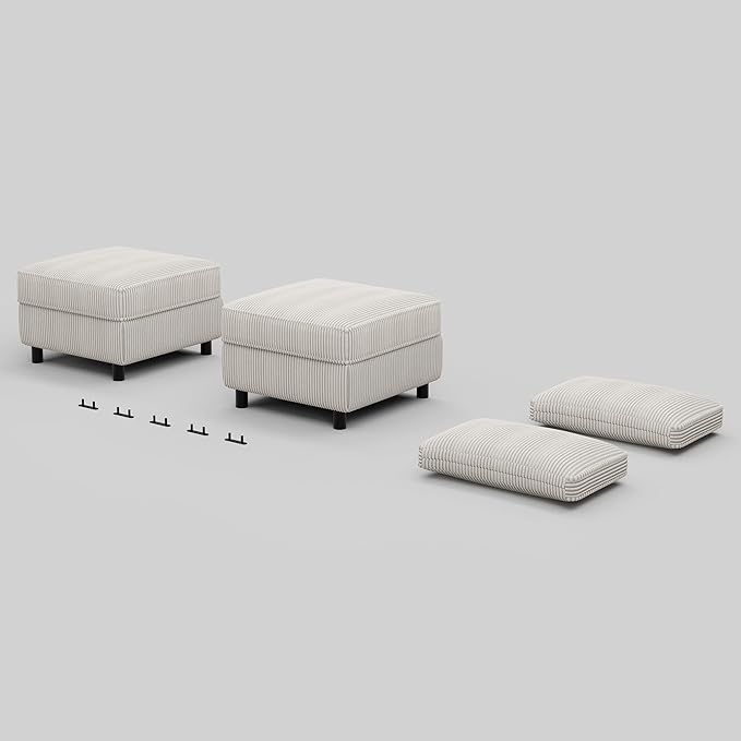 Modular Sofa Storage Ottoman with Pillow (Set of 2) Corduroy Beige