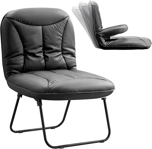 Furniliving 3 in 1 Folding Chair Foldable Floor Chair for Reading Lounging &amp Gaming Portable Camping Chair with Metal Frame Comfy Accent Chair Reading Chair for Indoor Living Room PU (Black)
