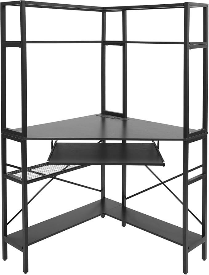 DNYSYSJ Corner Desk with Power Outlets &amp LED Light Strip L-Shaped Computer Desk with USB Ports Spacious Storage Modern Design for Home Office Gaming Study and Small Spaces