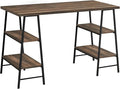 Computer Desk Home Office Laptop Storage Shelves 48 l Work Brown Laminate Black Metal Contemporary Modern