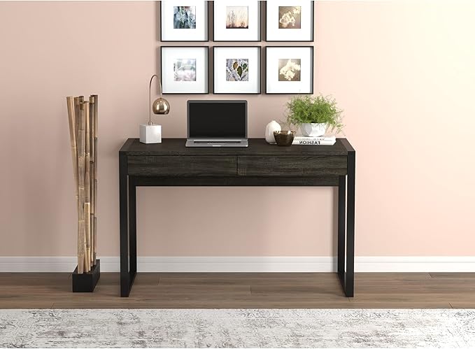 Safdie &amp Co. Computer Desk 47inch for Home Office and Small Spaces with 2 Drawers Dark Grey with Black Metal. Ideal for Writing Gaming Study Work from Home.