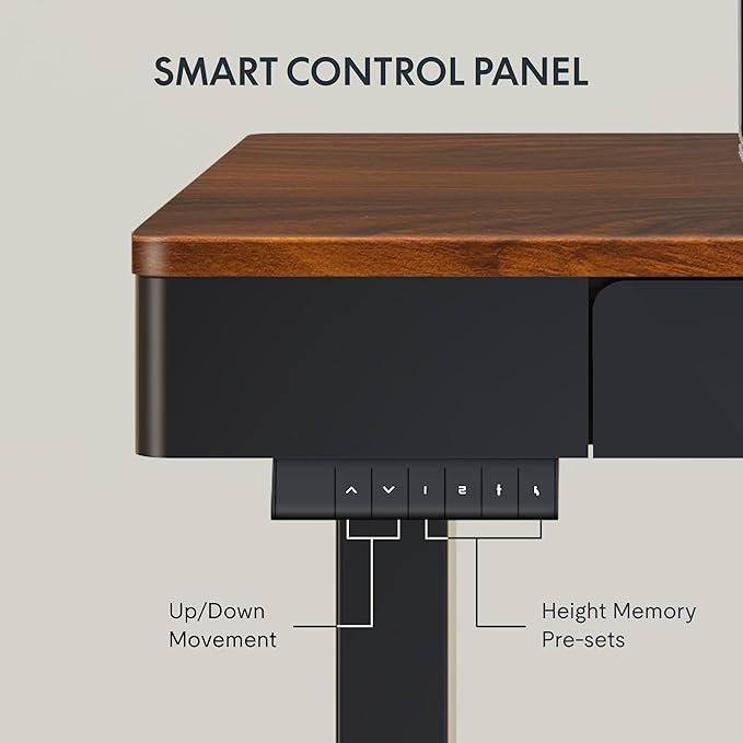 FLEXISPOT Q5 Standing Desk with Drawer 48 x 24 Inch Electric Adjustable Height Stand Up Desk with Storage Organizer Whole Piece Wooden Desktop for Home Office Computer Workstation Dark Walnut