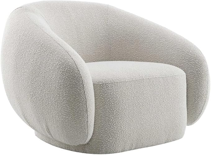 BOWERY HILL Contemporary Swivel Accent Chair 42 W x 40 D x 30 H Boucle Fabric Upholstered in Beige Plush Foam Cushion Modern Style 360-Degree Rotation Living Room or Reading Nook Seating