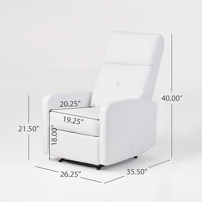 Christopher Knight Home Samedi PU Recliner White 26.25D x 37.25W x 40H in