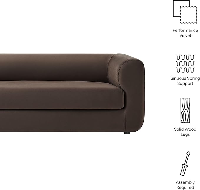 Modway Leif Performance Velvet Upholstered Sofa – 89 Inch Modern Tuxedo Sofa – Comfy 3 Seater Velvet Couch