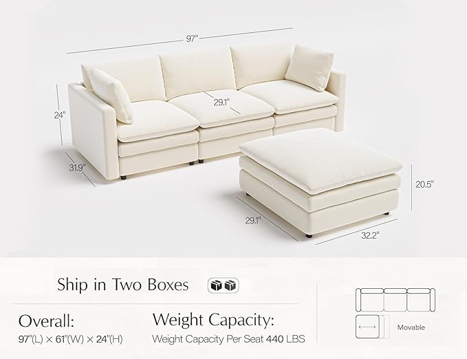 Txtin's Cloud Couches for Living Room L Shaped Sectional Couch with Ottoman Deep Plush 4 Seats Sofa Modern Sofa for Apartment