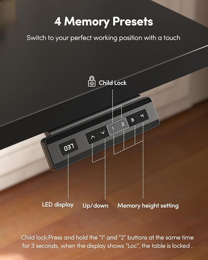 FEZIBO One-Piece Standing Desk Adjustable Height Stand up Home Office Desk 40x24 Inch Electric Standing Computer Desk with 4 Memory Presets Headphone Hook Black