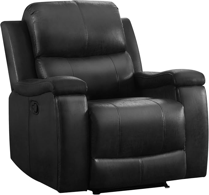 EBELLO Recliner Chair Single Overstuffed Sofa Recliner Breathable Faux Leather Manual Reclining Chairs with Hidden Cup Holder Arm and Back for Adults Living Room Bedroom Black