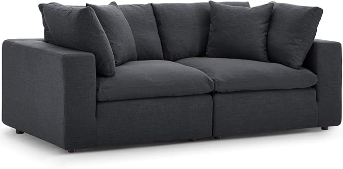 Modway Commix Down Filled Overstuffed 2 Piece Sectional Sofa Set Two Corner Chairs Gray