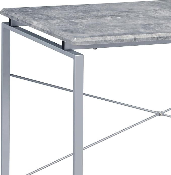 Industrial Style Writing Desk with Faux Concrete Top Spacious Wooden Work Surface Modern Metal Sled Base for Home Office Study - Grey &amp Silver
