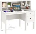Desk with Hutch &amp Charging Station Home Office Desks with 5-Cubby Hutch 2 DrawersUSB Charging Ports &amp Power Outlets Student Desk Study Table (White)